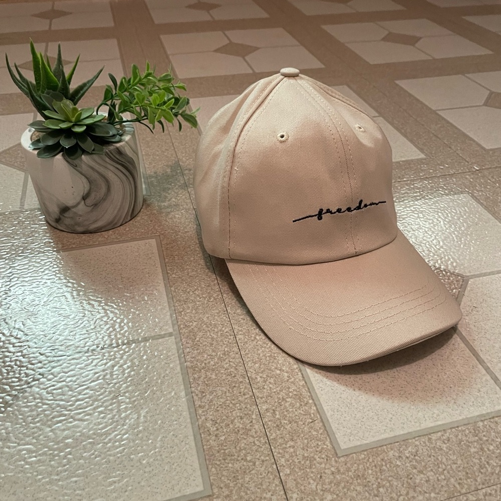 NEW DAD CAP “FREEDOM” Stitched Script Tan Beige Hipster Style Hat
